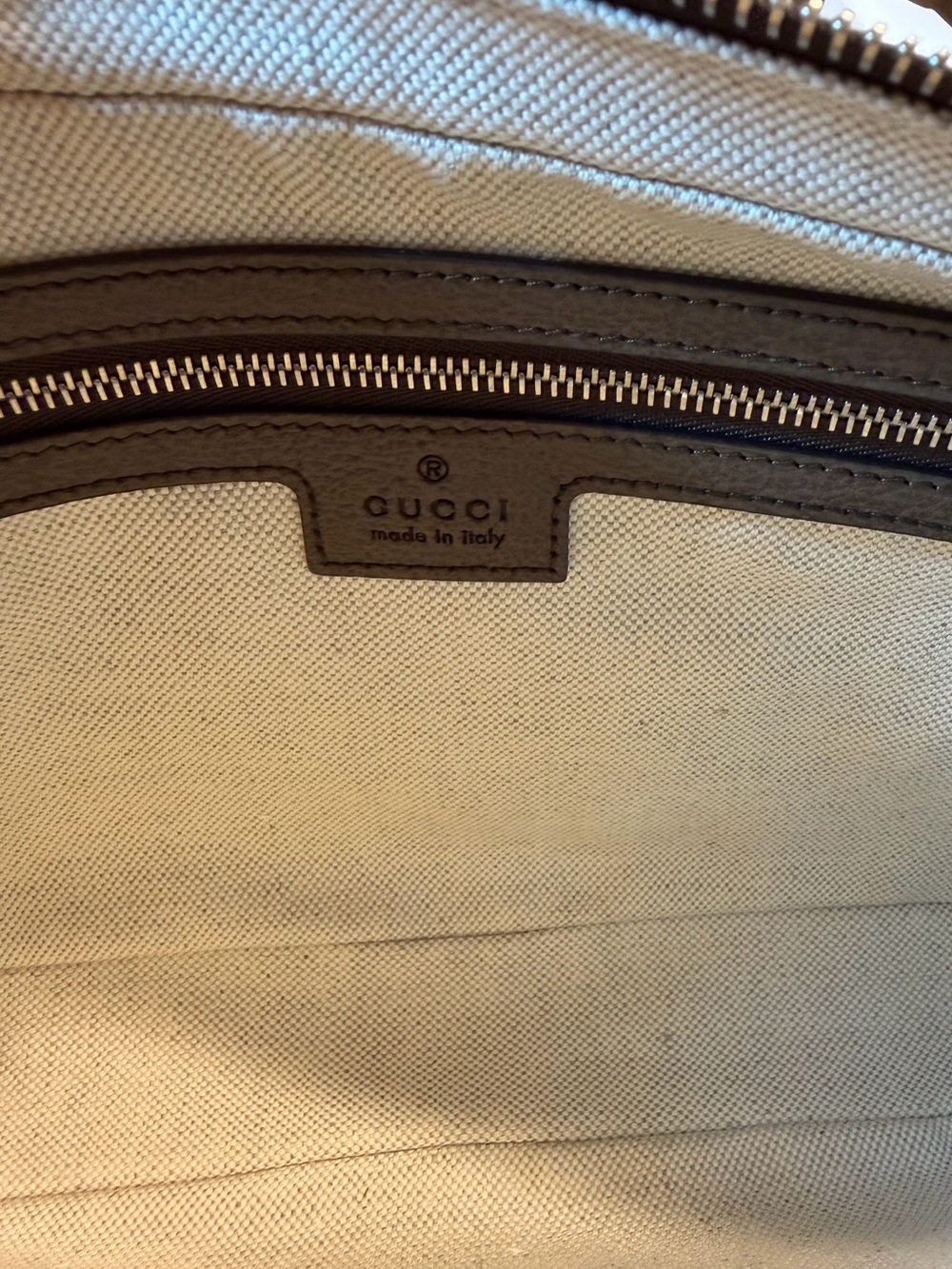 New Authentic Gucci GG Supreme Logo Leather Brown Blue Shoulder Bag - Picture 12 of 16